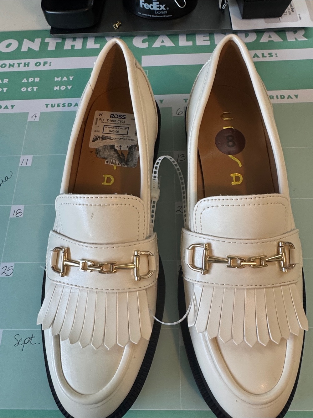 UNISA Cream Fringe Loafers with Gold Bit. NWT Sz 8.